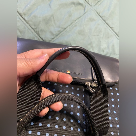 TOMMY HILFIGER Black-Blue POLKA DOT Canvas Handbag - Picture 4 of 11